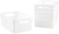 Isaac Jacobs 5-Pack Medium White Storage Bin (9.5” x 6.5”x 4”) Set w/Cut-Out Handles, Plastic Organizer, Multi-Use, Home, Office, Pantry, Closet, Kitchen