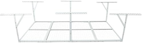 LuckyNote】4x8FT Overhead Garage Storage Rack, Heavy-Duty Metal Garage Ceiling Storage Rack, 22''-40" Adjustable Ceiling Drop-Down, 600 lb. Loading Weight Capacity, White Color