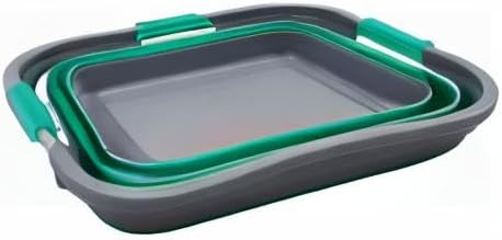 SAMMART 30L (8 gallon) Collapsible Plastic Laundry Basket - Foldable Pop Up Storage Container - Portable Washing Tub - Space Saving Hamper- Water Capacity 24L(6.3 gallon) (1, Dark Grey/Bluish-Green)
