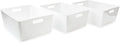 Isaac Jacobs 3-Pack XL White Storage Bin (13.9” x 10.6” x 5.75”) Set w/Cut-Out Handles, Plastic Organizer, Multi-Use, Home, Office, Pantry, Closet, Kitchen