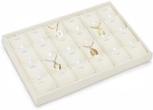 Beige Jewelry Necklace Display Tray 24 Grids Pendant Earrings Necklace Organizer Display Showcase Microfiber Jewelry Storage Tray