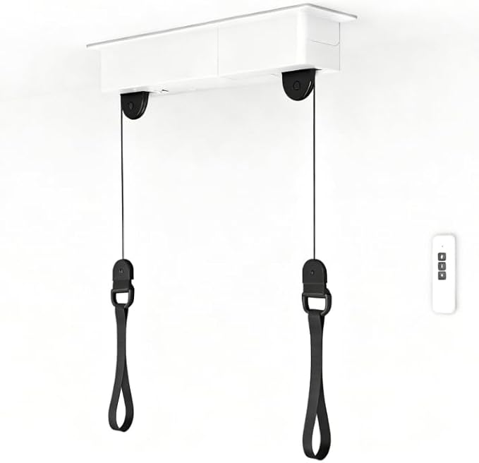 Electric Bike Ceiling Hoist Lift, 50 lbs Capacity, Motorized Dual-Point Garage Bike Storage with Remote Control, Automatic Brake & Safety Limit Switch, Easy Install for Mountain & Road Bikes