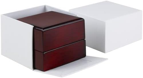 Allure - Luxury Ring Boxes With LED Light, Square Shaped Elegant Diamond Ring Case, For Unique Proposal Or Wedding, Small, Mahogany Wood With White Leatherette Insert Jewelry Display Gift Box. 6 Boxes
