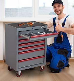 7-Drawer Rolling Tool Chest with Locking Wheels & Drawers, 18.11" D x 26.61" W x 38.3" H Mobile Tool Storage Cabinet, Heavy-Duty Garage Organizer with Ergonomic Handle