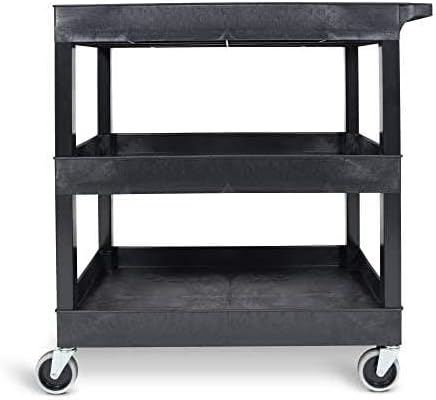 Tubstr 3-Tier Rolling Utility Cart 2-Pack | Each Supports up to 300 lbs. Heavy-Duty Shelf Cart for Garage Storage, Office Spaces, & Kitchen Use | Durable Tool Cart with Locking Wheels (Black, 32 x 18)