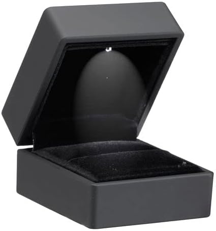 Allure - Bulk Case Of 12 - Luxury Ring Boxes With LED Light, Square Shaped Elegant Diamond Ring Case, For Unique Proposal Or Wedding, Small, Black Velvet Interior Jewelry Display Gift Box.
