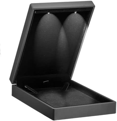 Allure - Small Necklace Box With LED Light, Square Shaped, Elegant Diamond Necklace Case, For Unique Proposal, Engagement Or Wedding, Luxury Black Velvet Interior Jewelry Display Gift Box.