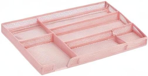 Annova Desk Drawer Organizer Tray for Office Organization - Metal Mesh - Storage Tray with Dividers for Pens, Desktop Accessories, Bathroom, Kitchen, Makeup and Office Supplies (Small, Light Pink)