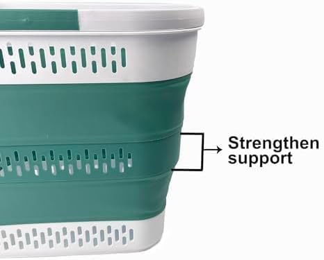 SAMMART 40L (10.5 Gallon) Collapsible Plastic Laundry Basket with Handles - Foldable Pop Up Storage Container/Organizer - Portable Laundry Hamper - Space Saving (2, White/Celadon Green)
