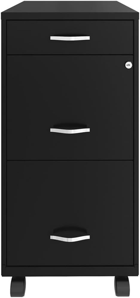 Pemberly Row 18" Deep 3 Drawer Mobile Metal Vertical Filing Cabinet - Black