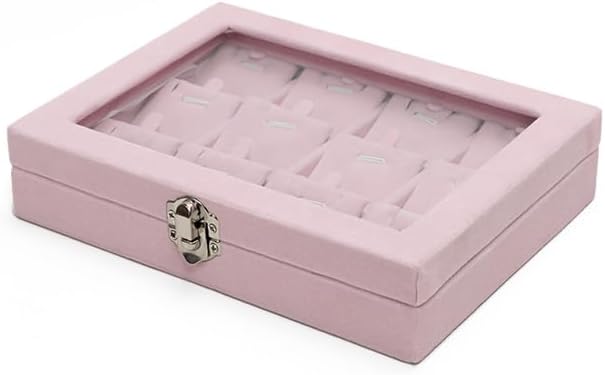 Jewelry Box Necklace Organizer Tray, Pink Velvet Necklace Display Case for Storage Small Display Tray 12 Grid Pendant Holder for Women
