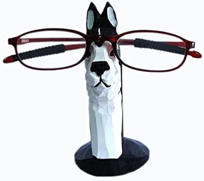 Red Dollar Handmade Wood Carved Animal Eyeglass Holder, Cute Sunglasses Display Stand, Nightstand Home Office Desk Decor, Christmas Holiday New Year Business Gift for Men Women Adults (Husky)