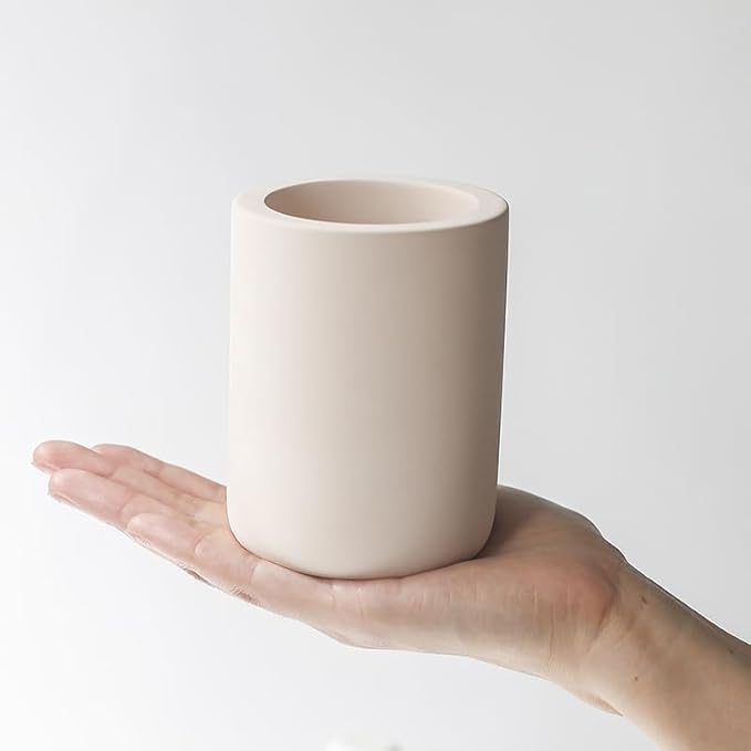 Selegna Drying Stone Toothbrush Holder, Diatomite Toothbrush Holders for Bathroom, Quick Drying Electric Toothbrush & Toothpaste Holder Cup, Diatomaceous Earth Bathroom Sink Organizer (Beige)