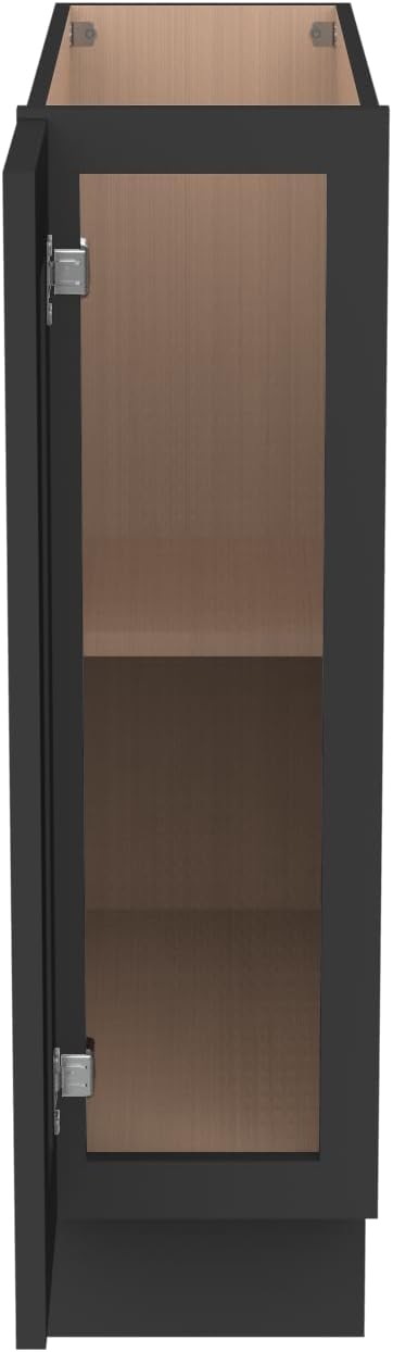 Solid Wood RTA Tray Base Cabinet with Full Height Door & Adjustable Shelf – Shaker Style Kitchen Storage Organizer, Durable Plywood Construction, Easy Assembly 9”W x 24”D x 34.5”H (Charcoal Black)