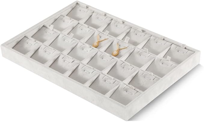 Velvet Necklace Display Tray, Stackable 24 Grid Insert Pendant Necklaces Storage Holder Plate, Jewelry Retail Countertop Organizer (White)