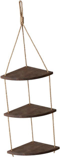 Vintage Fan-Shaped Wall Corner Hanging Shelf with Thick Rope Space-Saving Storage Rack for Plants Crafts Photos Rustic Brown Decorative Organizer for Bedroom Living Office