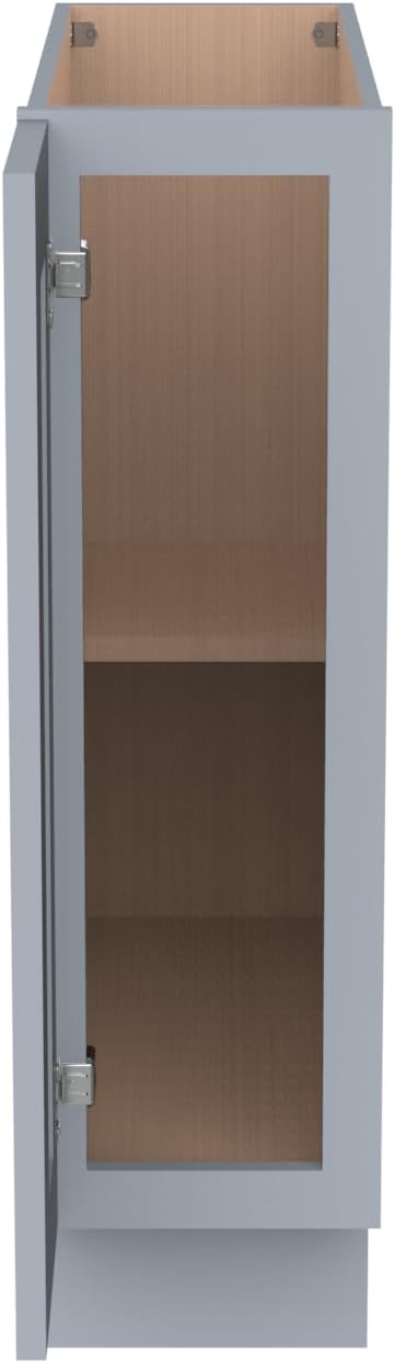 Solid Wood RTA Tray Base Cabinet with Full Height Door & Adjustable Shelf – Shaker Style Kitchen Storage Organizer, Durable Plywood Construction, Easy Assembly 9”W x 24”D x 34.5”H (Grey)