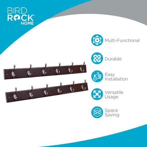 BIRDROCK HOME Oval Hook Coat and Hat Rack | 6 Hooks| Wall Mount | Brown Finish | Bronze Hooks