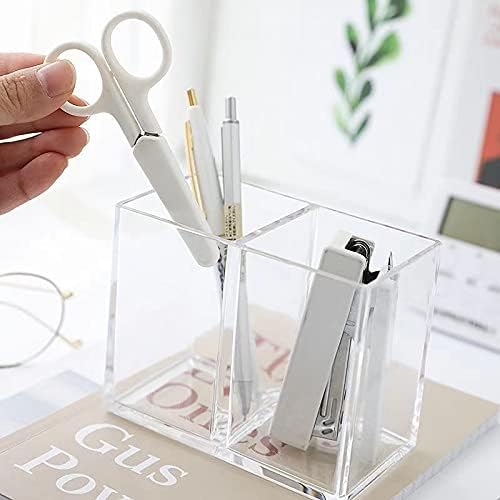 2pcs Makeup Brush Holder, Acrylic Clear Organizer For Cosmetics, Pen Pencil Cup Holder For Desk