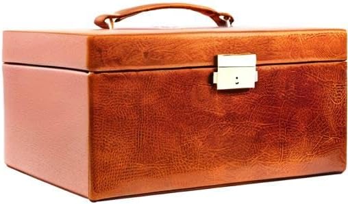 Time Resistance Jewelry Box - Full Grain Leather Jewellery Organizer - Accessories Storage - Key Lock Box for Women (Cognac Brown)
