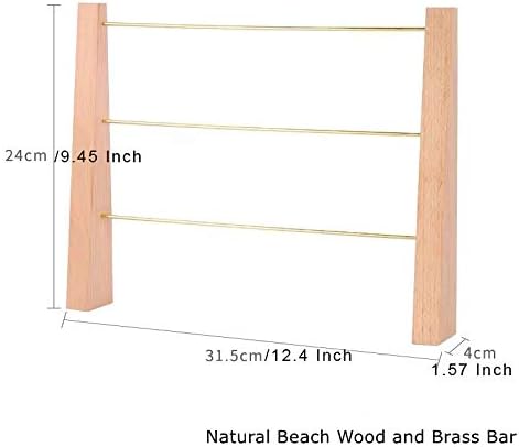 GemeShou 3 Tiers Beech Earring display stands for selling, Wooden Jewelry Shelf, Earring Storage Organizer, Brass earring holders with 42 holes for stud Dangle Hoop【Beech 3-Tier】