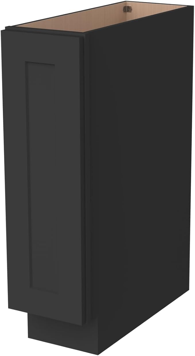 Solid Wood RTA Tray Base Cabinet with Full Height Door & Adjustable Shelf – Shaker Style Kitchen Storage Organizer, Durable Plywood Construction, Easy Assembly 9”W x 24”D x 34.5”H (Charcoal Black)