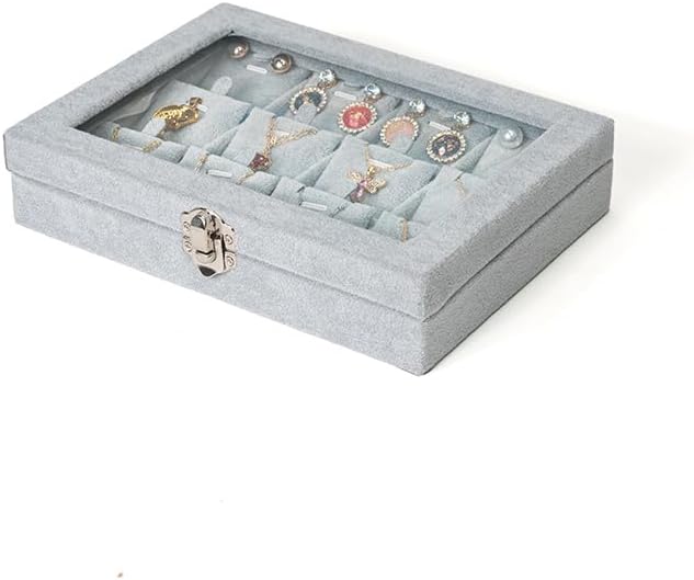 Jewelry Box Necklace Organizer Tray, Grey Necklace Display Case for Storage Jewelry Small Necklaces Display Stand 12 Slot Pendant Holder for Women