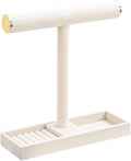 Necklace Display Holder, Bracelet Organizer Stand with Earrings Tray and Metal Lid, Jewelry Scrunchie Watches Tray Rack for Women Home Desk (Beige)