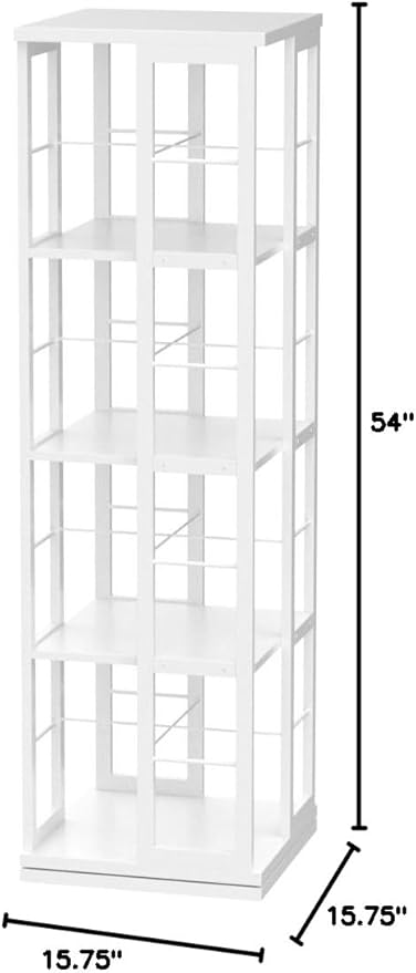Aheaplus Rotating Bookshelf, 4-Tier Corner Bookshelf, 360 Display Wood Spinning Bookshelfs, Floor Standing Bookcase Narrow Shelf Revolving Organizer Storage Rack for Small Space, Study Room, White