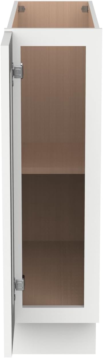 Solid Wood RTA Tray Base Cabinet with Full Height Door & Adjustable Shelf – Shaker Style Kitchen Storage Organizer, Durable Plywood Construction, Easy Assembly 9”W x 24”D x 34.5”H (Origami White)