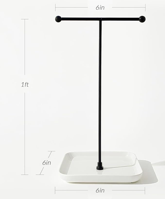 VROOMIUM Necklace Holder- Ceramic Base 1ft Height Jewelry Organizer Stand, Aesthetic Jewelry Hanger Display for Necklaces, Bracelets, Rings, Exhibidor de Collares-Minimalist White