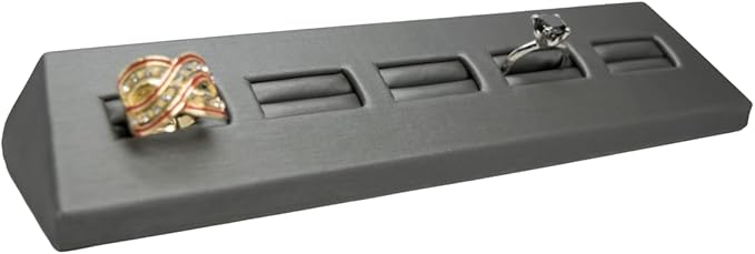 Novel Box 5-Slot Silver Leatherette Rings/Earrings/Cufflinks Holder Tray 8.12x1.75x1 Inches - Ring Holder Organizer for Selling or Personal Use - Jewelry Display Trays for Special Occasions