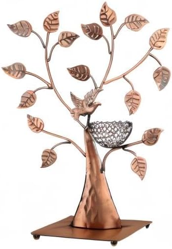 MyGift 14-Inch Modern Bronze Jewelry Organizer Tree with Bird Nest – Holds 48 Earrings, Necklace & Bracelet Stand, Metal Tabletop Display for Rings, Trinkets – Decorative Storage for Home Décor