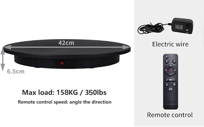 JAYEGT Motorized Rotating Display Stand, 350Lbs Load，360 Degree Electric Rotating Potography Turntable for Products Display，Live Show， Remote Control +5 Colors Backgrounds (Black/16.5inch /Wired)