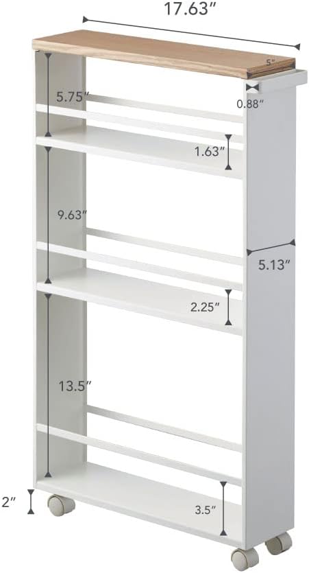 YAMAZAKI home Tower Rolling Slim Storage Cart With Handle White