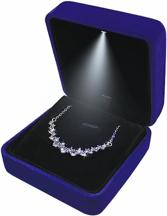 GBYAN Pendant Necklace Box with LED Light, Necklace Gift Box Velvet Jewelry Display Case for Proposal Engagement Wedding and Birthday,Blue