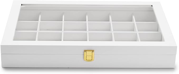Oirlv Premium Blue Leather 24 Grid Jewelry Tray with Transparent Lid Earrings Rings Organizer Box Stackable Jewelry Box Drawer Inserts Women Gift