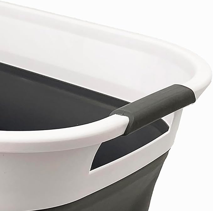 SAMMART 40L (10.5 Gallon) Collapsible Plastic Laundry Basket - Foldable Pop Up Storage Container/Organizer - Portable Laundry Hamper - Space Saving (1, White/Steel Grey)
