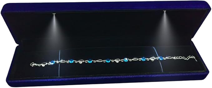 GBYAN Velvet Chain Necklace Box with LED Light, Long Bracelet Storage Case, Jewelry Display Gift Box for Engagement, Anniversary,Wedding and Birthday,Blue