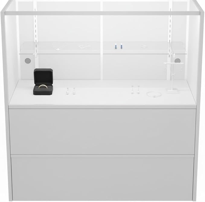 WISDOMFUR 5ft White Display Showcase Cabinet with LED Lighting – Half Vision Retail Glass Display Case, 60" x 18" x 38", Sliding Locking Doors & Storage Shelves