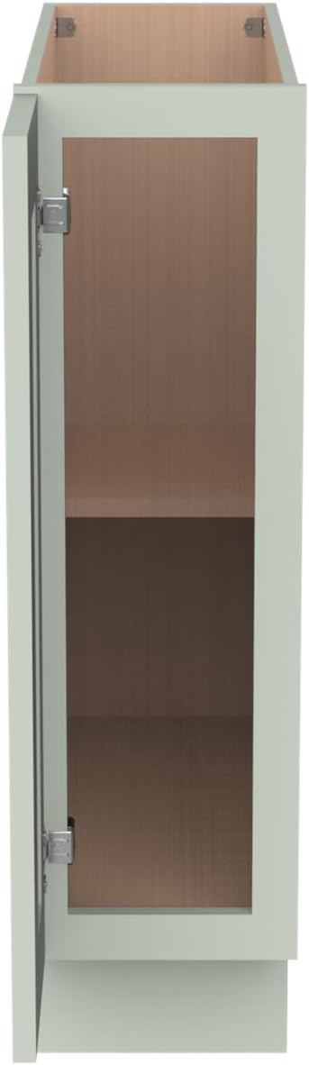 Solid Wood RTA Tray Base Cabinet with Full Height Door & Adjustable Shelf – Shaker Style Kitchen Storage Organizer, Durable Plywood Construction, Easy Assembly 9”W x 24”D x 34.5”H (Jade Green)