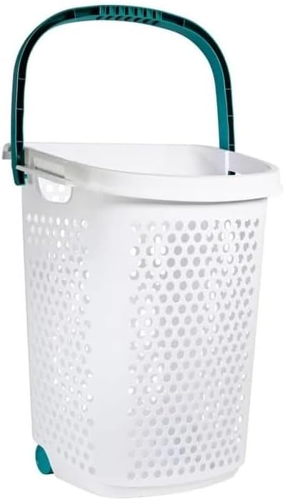 Plastic Rolling Laundry Basket with Pop-Up Handle & Wheels – 70.52 Liter (2 Bushel) Capacity, Ventilated Design, Easy to Clean, For Home & Laundry Room