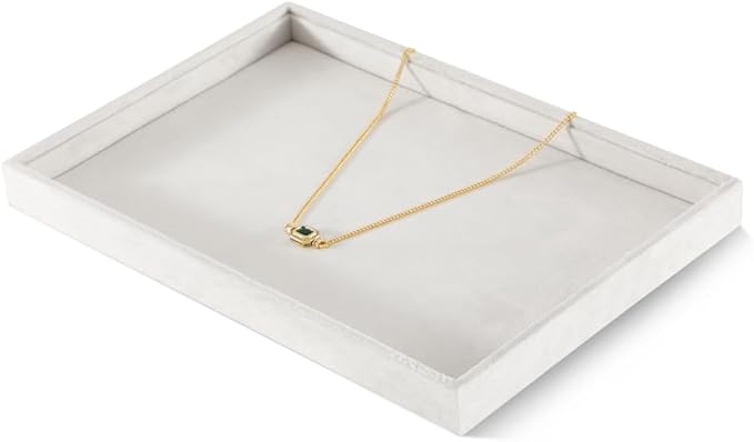 Velvet Stackable Jewelry Display Flat Tray For Ring Earring Necklace Bracelet, Bangle Pendant Storage Blank Plate, Shop Countertop Jewelry Dish Organizer (White)