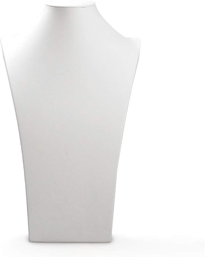 Oirlv White Leather Jewelry Bust Necklace Display Stand Trade Show Jewelry Holder (H:15.28")