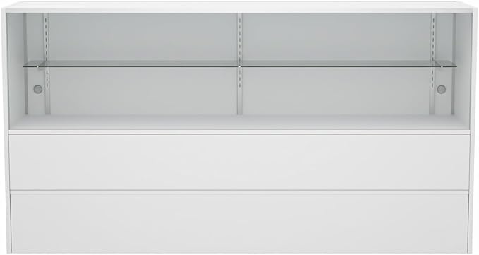 WISDOMFUR 5ft White Display Showcase Cabinet with LED Lighting – Half Vision Retail Glass Display Case, 60" x 18" x 38", Sliding Locking Doors & Storage Shelves