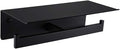 APLusee Matte Black Double Toilet Paper Holder with Shelf, 304 Stainless Steel Bathroom Tissue Roll Holder, Commercial Paper Dispenser Wall Mounted