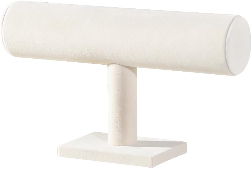 T-Bar Bracelet Holder Stand, Bracelet Jewelry Organizer Stand, Bangle Bracelet Watch Display for Selling, Scrunchie Hair Ties Jewelry Storage Rack for Women (1 tier beige)