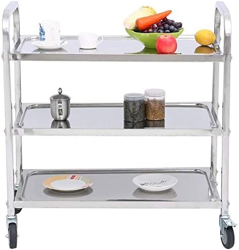 tonchean Stainless Steel Utility Cart 400 lbs Capacity 3 Tier Restaurant Carts with Lockable Wheels Serving Rolling Carts for Restaurant Catering Home Commercial Grade & Easy Assembly 30x16x33 inch