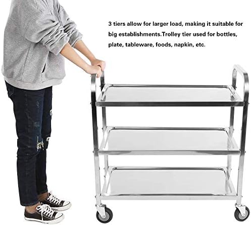 tonchean Stainless Steel Utility Cart 400 lbs Capacity 3 Tier Restaurant Carts with Lockable Wheels Serving Rolling Carts for Restaurant Catering Home Commercial Grade & Easy Assembly 30x16x33 inch