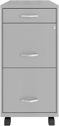 Pemberly Row 3 Drawers 29.52" Vertical Silver Metal Filing Cabinet Lockable Pre-Assembled Movable Legal/Letter Size for Home, Office